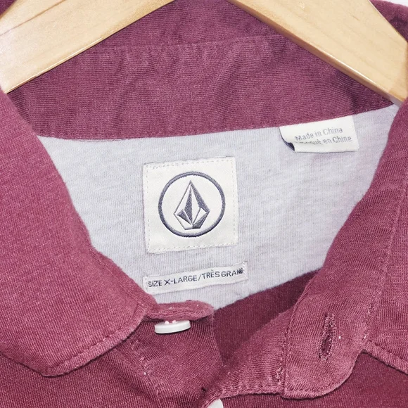 Volcom Polo Shirt Adult X-Large Burgundy Skater Skateboarder Casual Rugby Mens - Picture 7 of 7